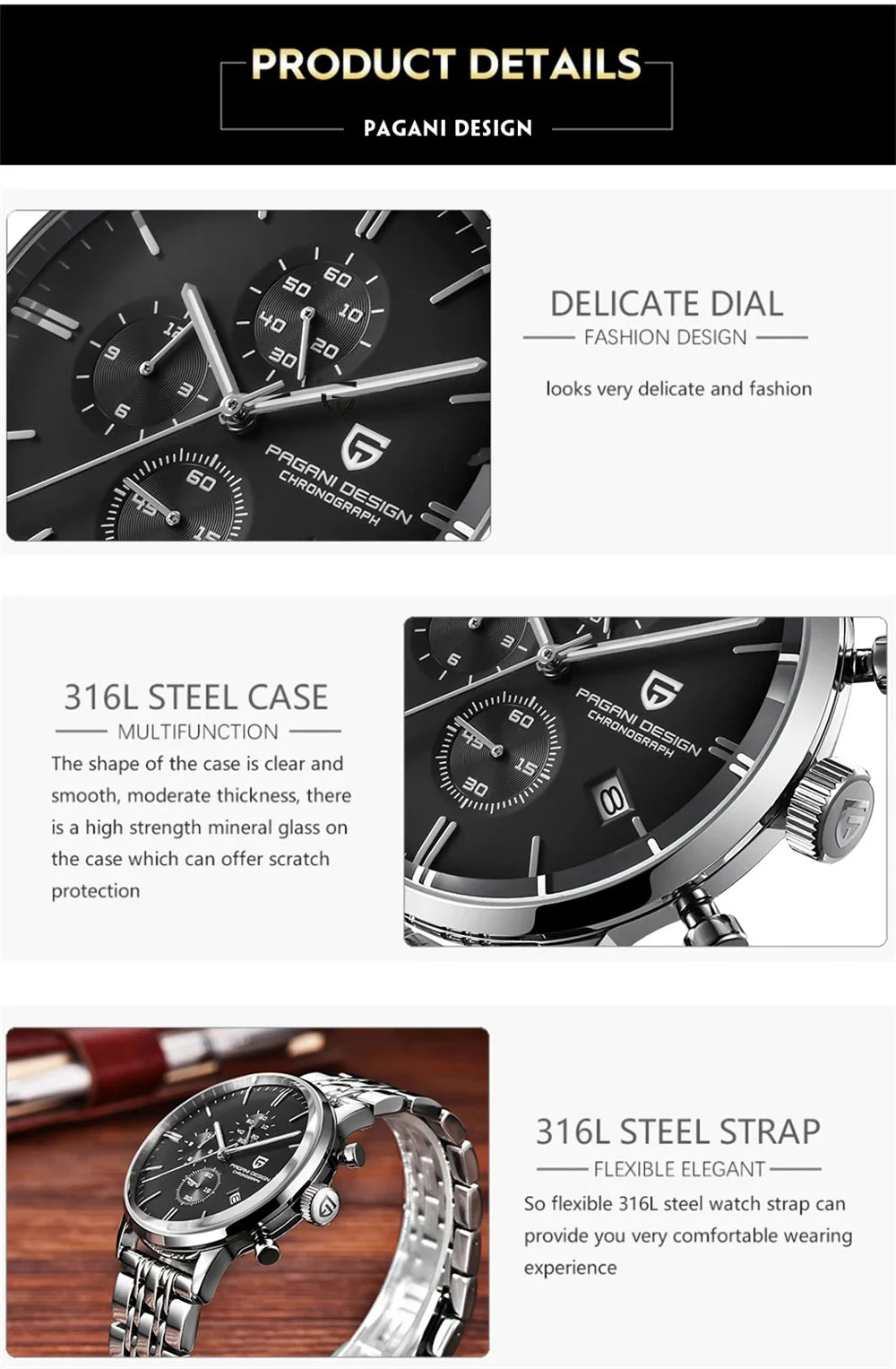 Pagani Design Men's Chronograph Watch  Japan VK67 Movt Waterproof Multifunctional Business Sports Quartz Watch Relogio Masculino