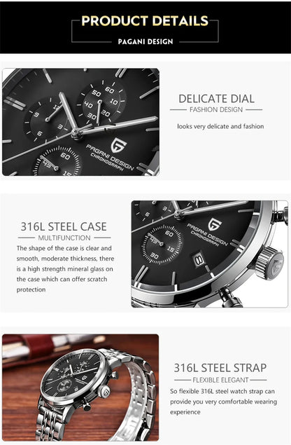 Pagani Design Men's Chronograph Watch  Japan VK67 Movt Waterproof Multifunctional Business Sports Quartz Watch Relogio Masculino