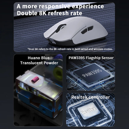 Darmoshark M3 V2 Gaming Mouse Wireless Tri-Mode 8K, PAW3395 Sensor, 26K DPI Ultra-Light Gaming Mouse for PC & Laptop