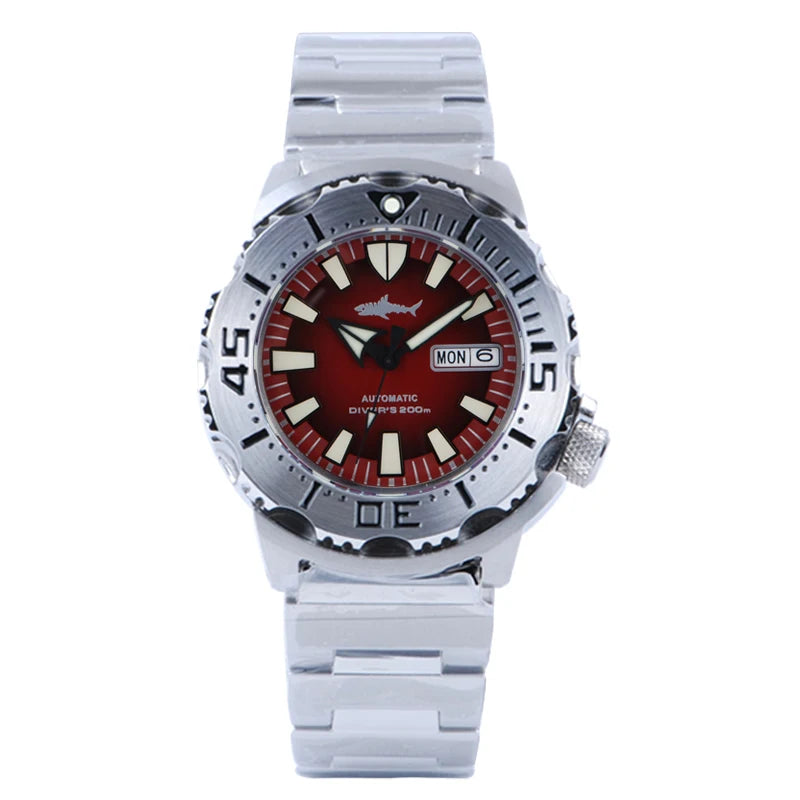 Relógio de mergulho masculino Heimdallr Sharkey Monster V2 em aço inoxidável 316L, movimento Japan NH36A, 200M à prova de água, relógios mecânicos para homem