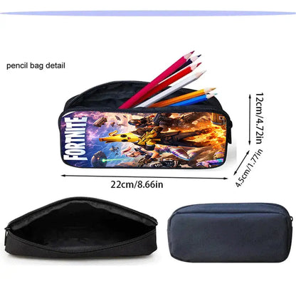 3Pcs Kids Backpack Set, Crossbody & Pencil Bag, FORTNITE Cartoon Bag, Lightweight for Boys Girls 6-10, Free 3D Printed Keychain