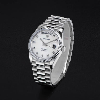 Sugess Watch of Men 36mm Date Automatic Retro Mechanical Wristwatches Sapphire Crystal RoseGold Dandong SL3034 Movement Day New