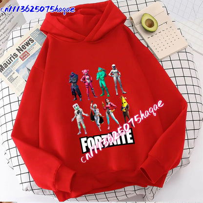 Sweatshirts Fortnite Novos para Criança, Hoodie com Estampado de Personagem de Jogo em Desenho Animado, Tops Casuais de Outono, Roupa de Inverno para Meninos Bebés
