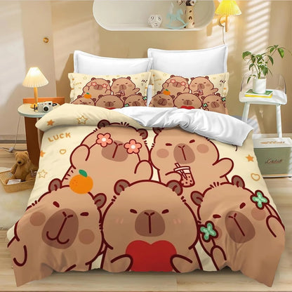 4 Cartoon Capybara Duvet Cover Pillowcase Capybara Bedding Set Adult Boy Girl Bedroom Decoration Children Single Double Size