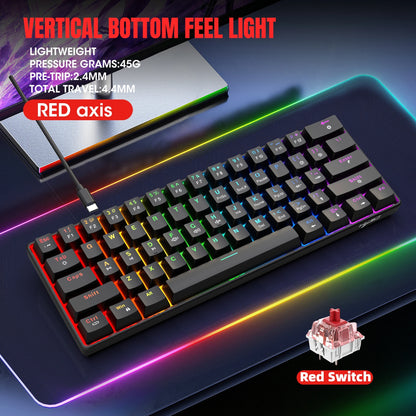 RK61 Wired 60% Mechanical Gaming Keyboard RGB Backlit 61 Keys Ultra-Compact Hot Swappable Red Switch Provides a Smooth
