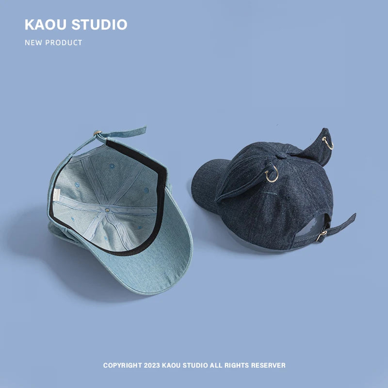 Casquette de baseball cowboy tendance « Niche Y2k Personality » avec oreilles de renard mignonnes, boucle métallique, visière ajustable, pour homme et femme, style hip-hop