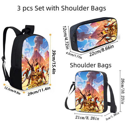Conjunto de mochila infantil 3 peças, mala a tiracolo e estojo, mala FORTNITE com desenhos, leve para meninos e meninas dos 5 aos 10 anos, porta-chaves 3D impresso grátis