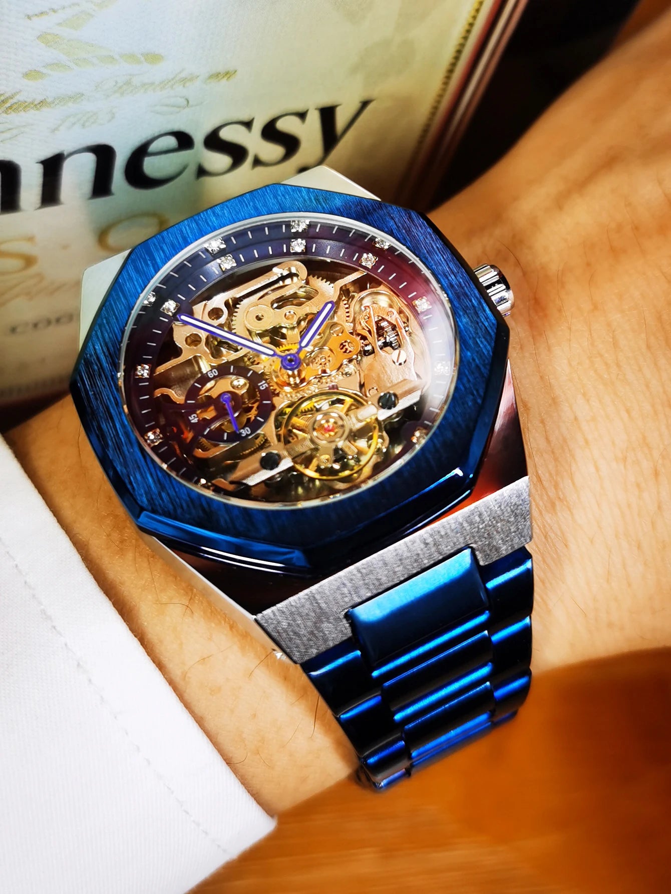 Forsining Tourbillon Skeleton Mechanical Watch for Men Luminous Hands Stainless Steel Strap Fashion Business Automatic Watches
