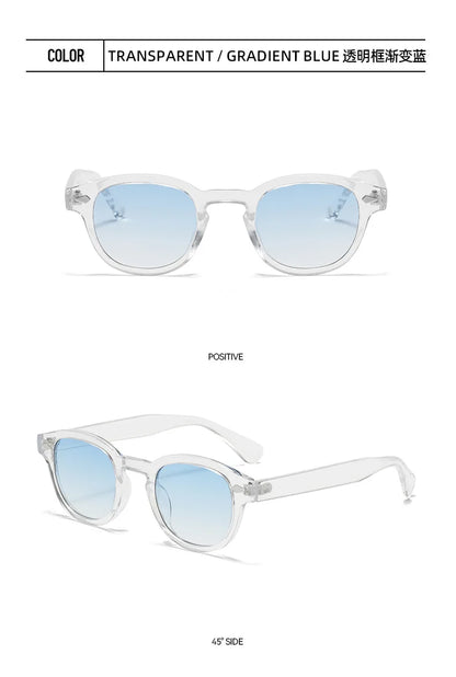 JNPCXI Vintage Round Sunglasses Women Men Retro Rivet Blue Gradient Female Sun Glasses UV400
