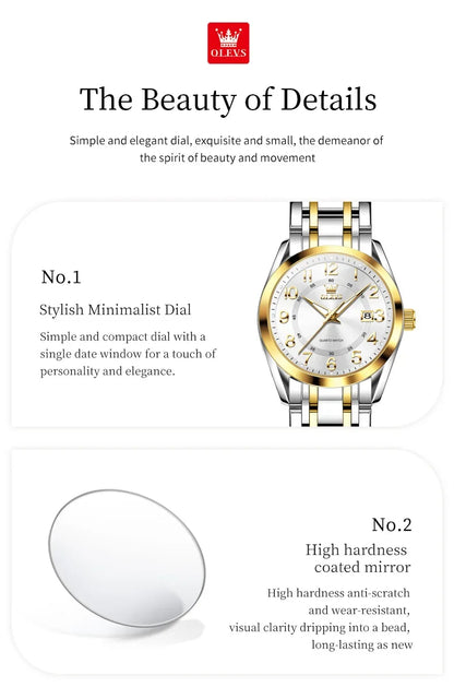 OLEVS Luxury Fashionable Ladies Quartz Watch Waterproof Wristwatch with Arabic Numerals Date Feature And Set Bracelet for Women