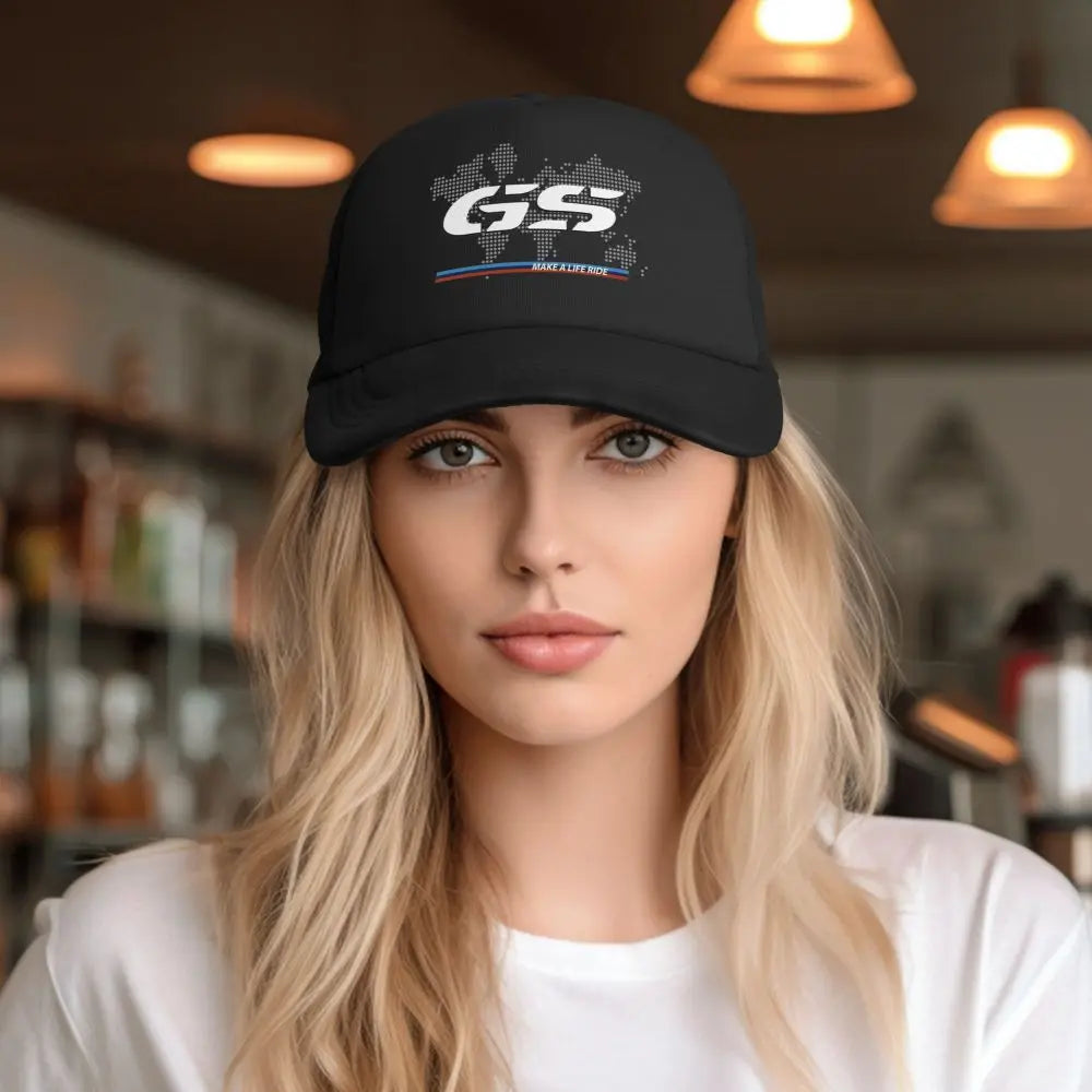 GS World Map Motorcycle Trucker Hat Adult Fashion Hats Sun Caps Fishing Hat Breathable Polyester Mesh Baseball Caps Summer