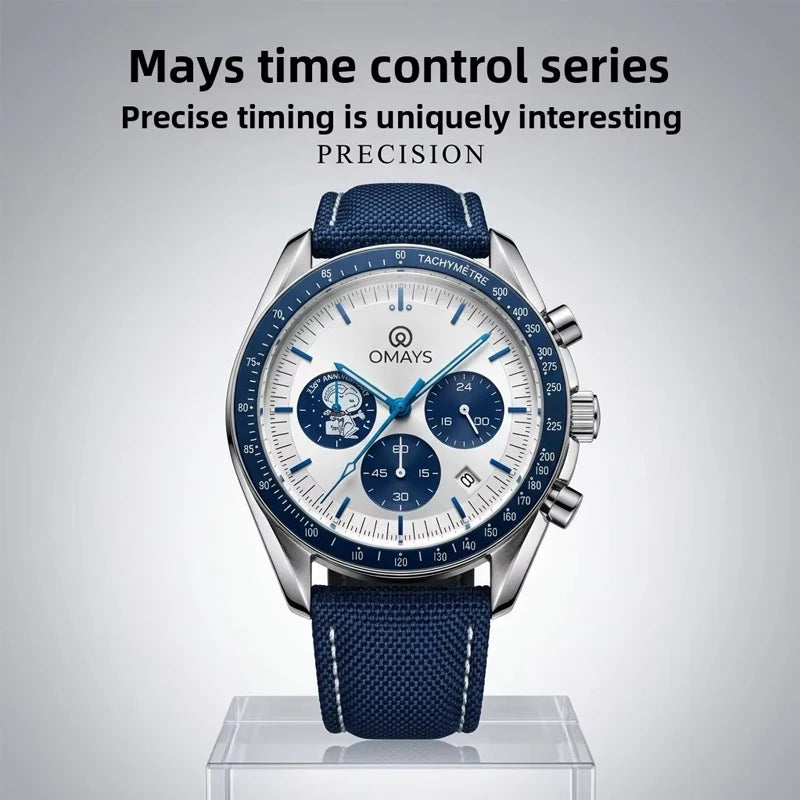 OMAYS Men's Luxury Sport Watch, 50th Anniversary Edition, Blue Nylon Band, Chronograph Quartz Wristwatch
