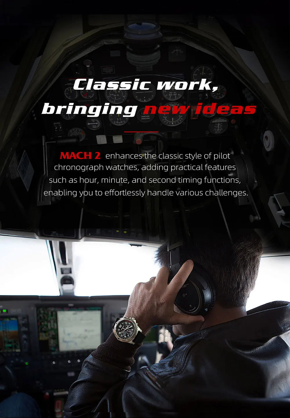 NORTH EDGE 2024 MACH 2 Men's Watches Solar Power 316 stainless steel Case Quartz Watch For Men Pilot Waterproof 50M Stopwatch