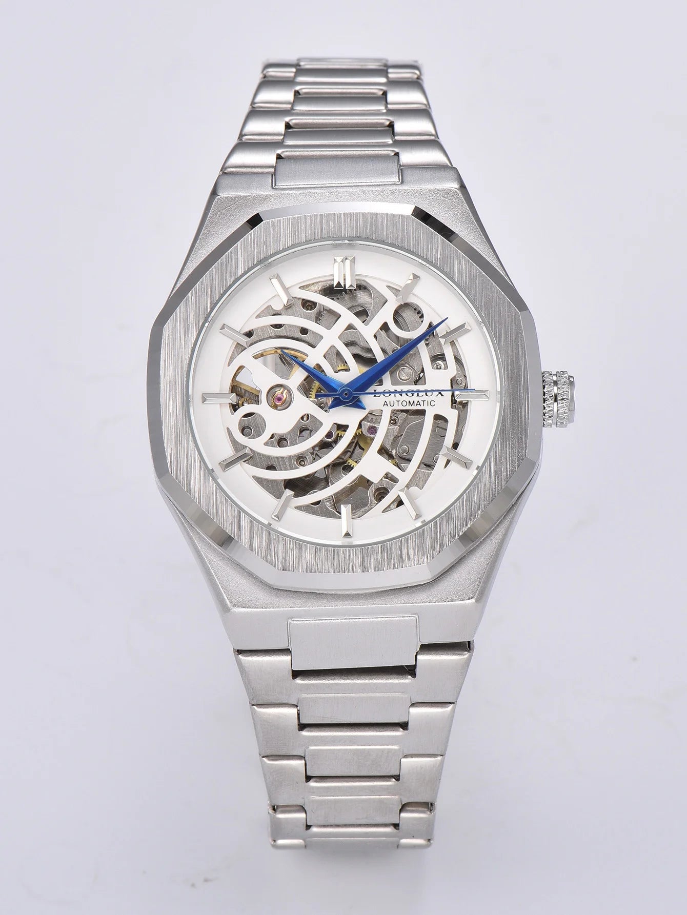 LONGLUX automatic watch business mechanical watches simple skeleton waterproof stainless steel cost effective mens watch gift