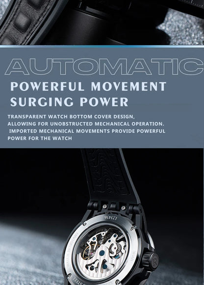 OBLVLO Mens Luxury Machinery Skeleton Dial Mechanical Automatic Watch Analog White Rubber Band Military Watch RD-901