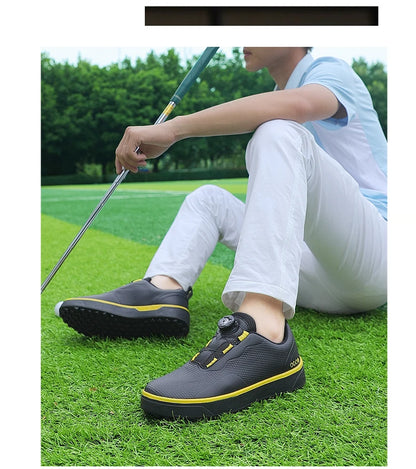 Couple Golf Shoes  Men's White Waterproof  Rotating buckle Fitness Spikeless Non slip Golf Golfer Training Golf Sneakers Women