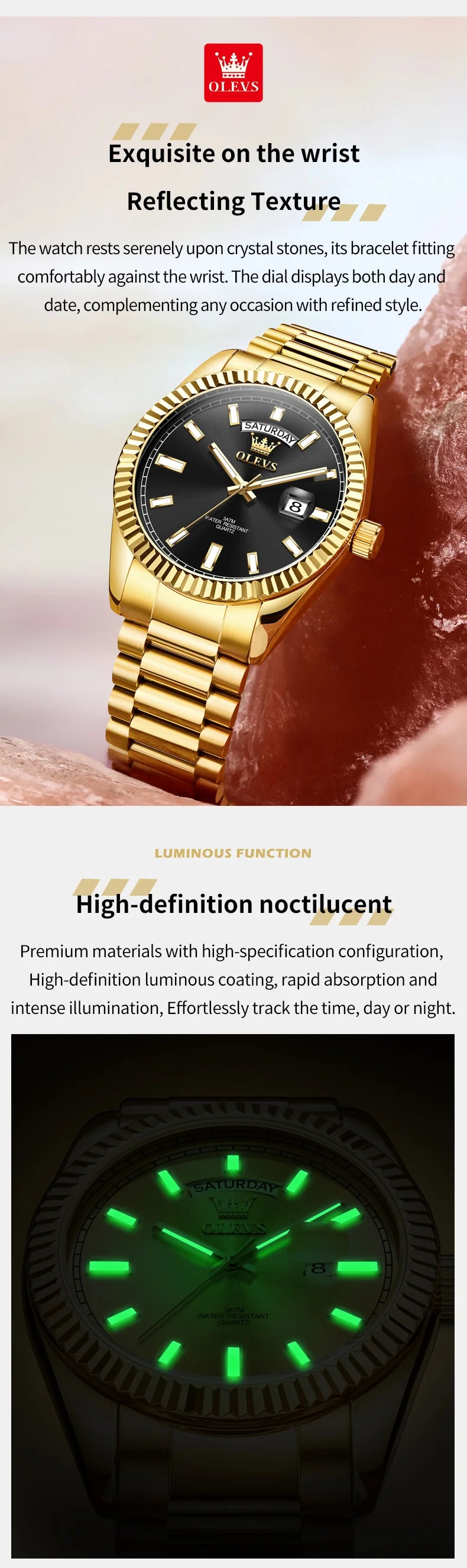OLEVS 5650 Quartz Men's Watches Unique Week Calendar Display Luxury Brand Original Watches for Men Luminous Waterproof Man Watch
