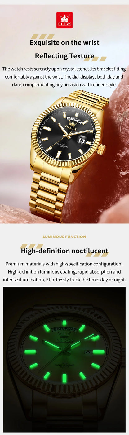 OLEVS 5650 Quartz Men's Watches Unique Week Calendar Display Luxury Brand Original Watches for Men Luminous Waterproof Man Watch