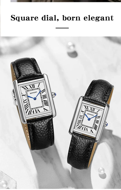 SANDA New Couple Tank Watches Wear Resistant Leather Strap Luxury Square Dial Waterproof Sports Casual Men Women Quartz Watches