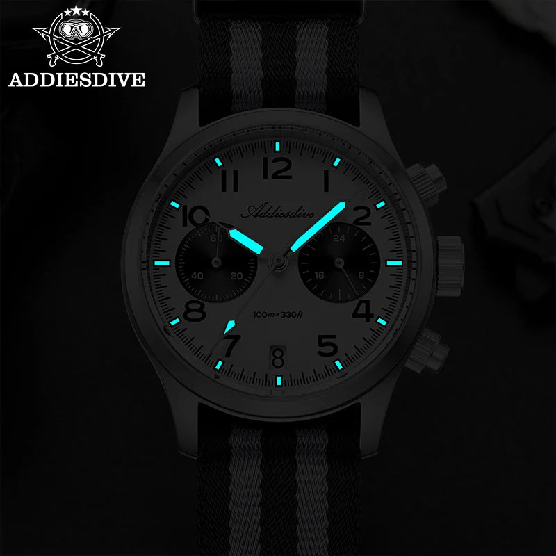 ADDIESDIVE 2025 Novo Relógio Masculino Panda Eye Retro de Luxo VK64 Quartz, Cronógrafo Desportivo para Homem, 100M Impermeável, Luminoso