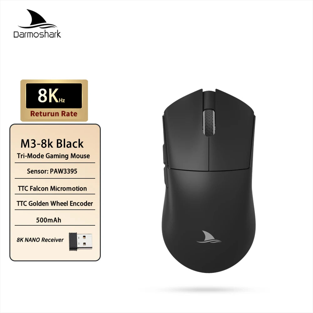 Darmoshark M3 V2 Gaming Mouse Wireless Tri-Mode 8K, PAW3395 Sensor, 26K DPI Ultra-Light Gaming Mouse for PC & Laptop