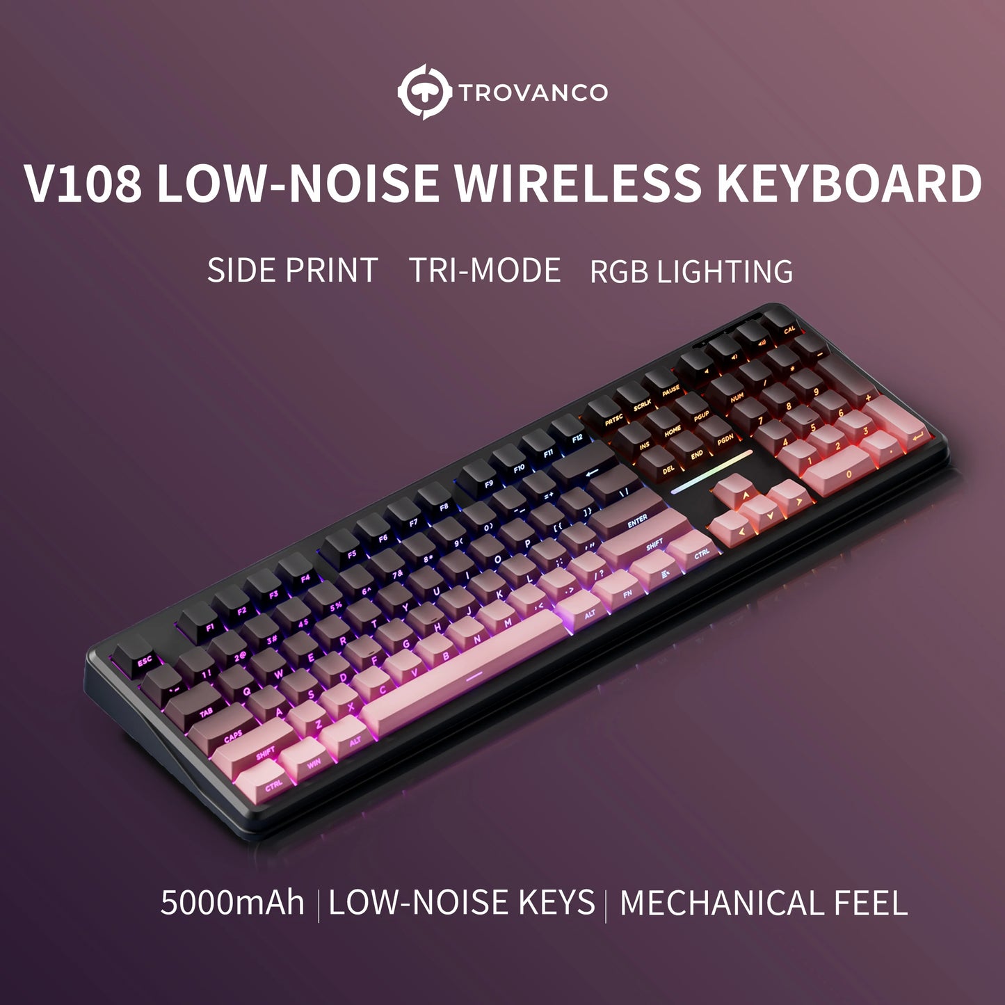 V108 Pro Bluetooth Keyboard Office Low Noise 2.4G Wired & Wireless Full Layout with RGB Backlit Membrane