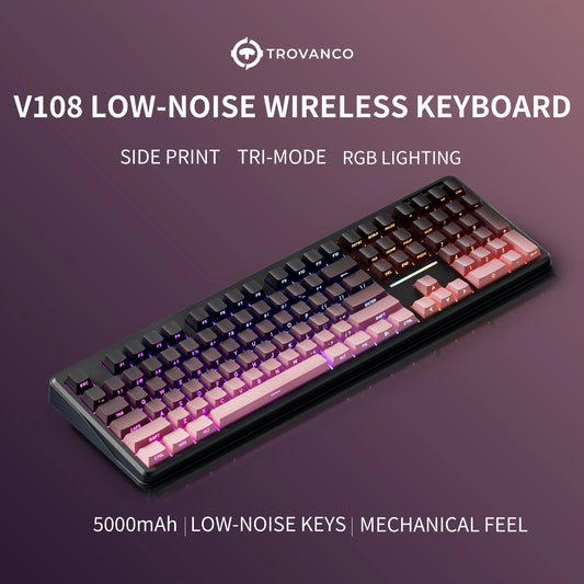 Teclado Bluetooth V108 Pro para escritório, baixo ruído, 2.4G, com e sem fios, layout completo, membrana com retroiluminação RGB