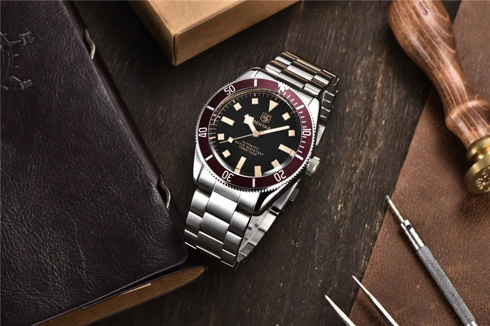 2026 New Mens Watches BENYAR Retro Red Mechanical Automatic luxury watch for men Waterproof Luminous Stainless steel wristwatch
