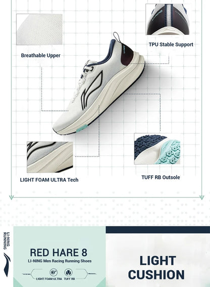 Pantofi de alergare pentru bărbați Li-Ning RED HARE 8, pentru curse, LIGHT FOAM ULTRA, reflectorizanți, cu amortizare și stabilitate, sneakers ușori LiNing ARPV001