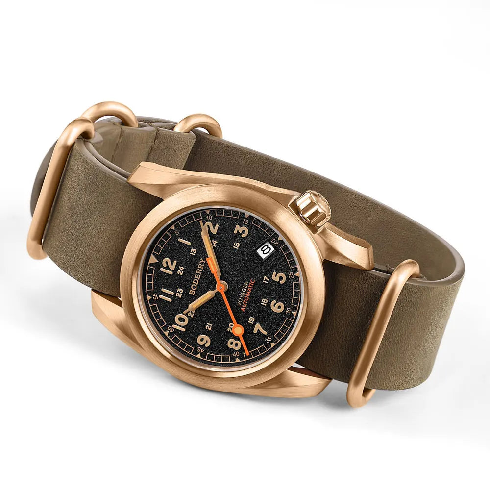 Boderry VOYAGER Field Watches Bronze Case Automatic For Seiko NH35 Watch 100M Waterproof Clock Military Vintage Wristwatch Mens