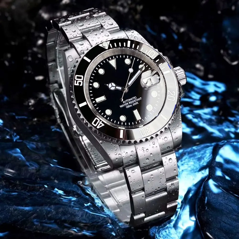 Relógio de Homem Automático Miyota8215 Impermeável 200m, Relógio de Mergulho 40mm com Movimento Mecânico, Luminoso, Bracelete Jubilee e Fecho Glide Lock