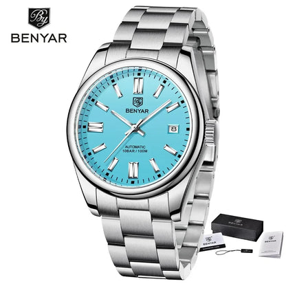 BENYAR 39mm Automatic Mechanical Watch Seagull Movt Men Stainless Steel 100M Waterproof Clock BWG-9 Luminous Reloj Hombre