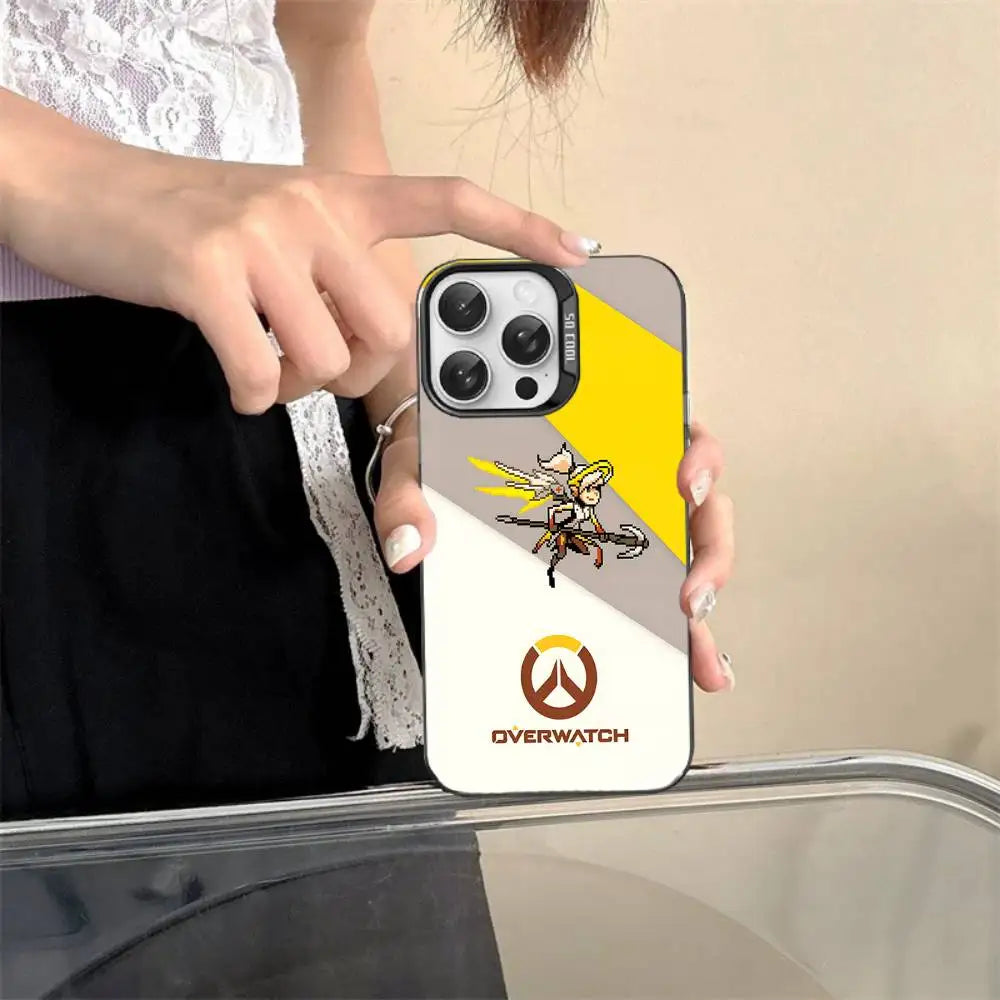 Capa para Telemóvel Game O-Overwatch em Estilo Pixel para iPhone 17 16 15 14 13 12 11 Pro MAX, Traseira Mate Antichoque e Anti-Queda