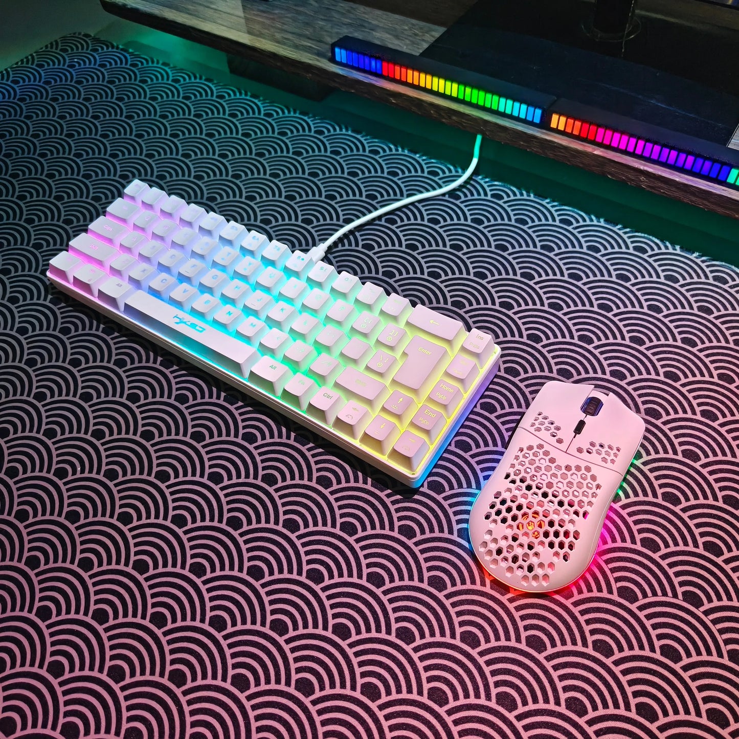 Portable HXSJ 60% RGB Gaming Keyboard and Mouse Set 68-Key Wired Membrane Keyboard 3-Mode Lightweight Wireless Mouse for PC Mac