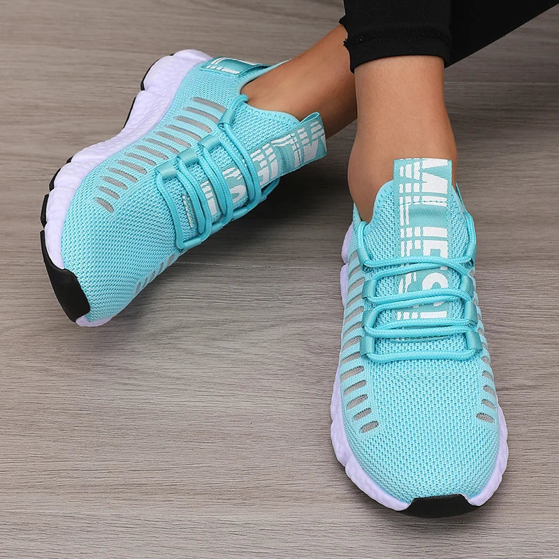 Calçado desportivo para mulher em malha, leve, com sola macia, tira para jogging, respirável, moderno, para caminhada, ténis casual raso para homem