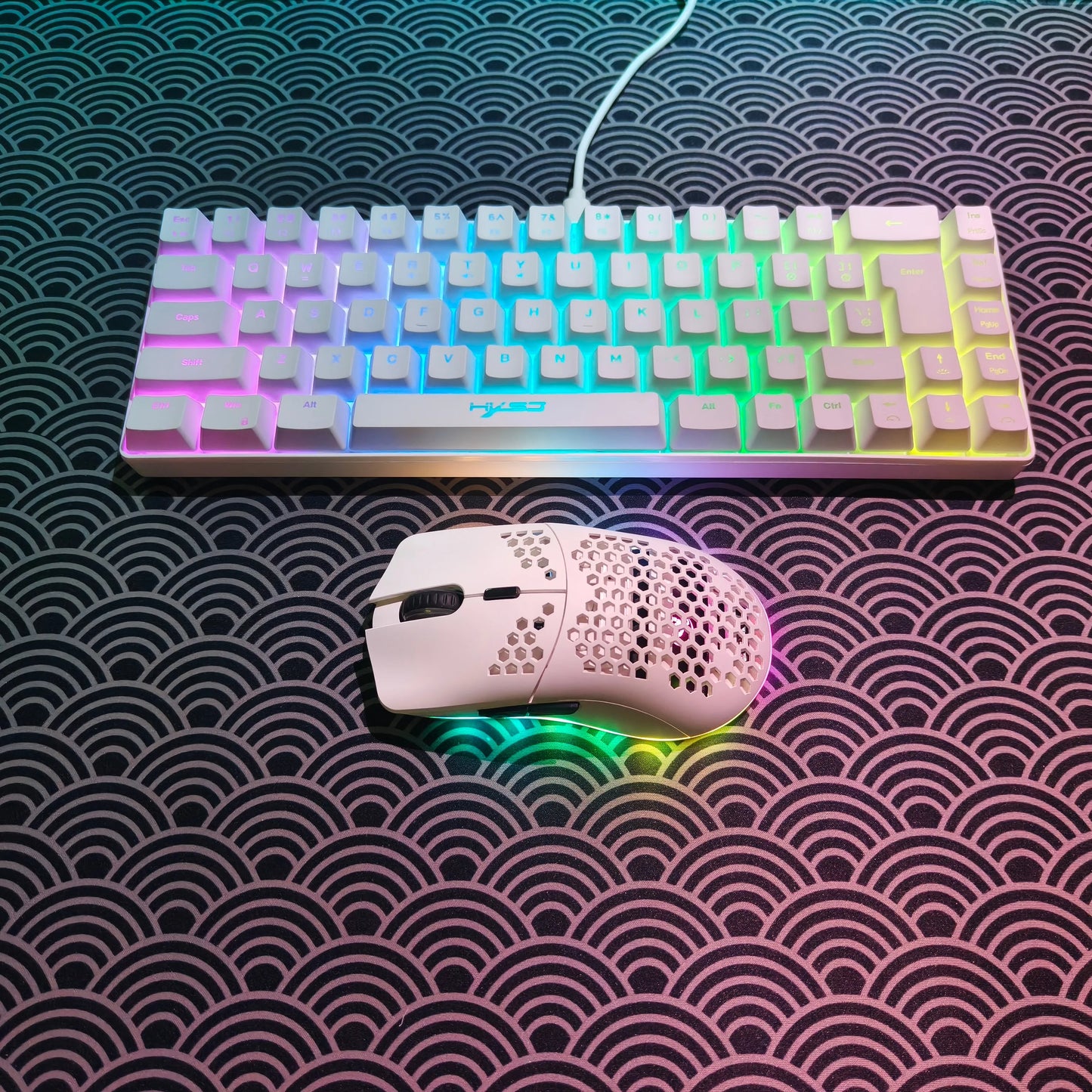 Portable HXSJ 60% RGB Gaming Keyboard and Mouse Set 68-Key Wired Membrane Keyboard 3-Mode Lightweight Wireless Mouse for PC Mac