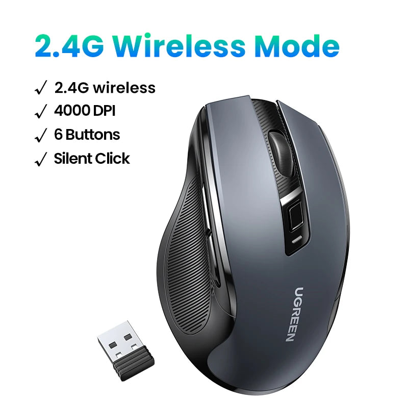 UGREEN Mouse Wireless Ergonomic Mouse 4000 DPI Silent 6 Buttons For MacBook Tablet Laptop Mute Mice Quiet 2.4G Mouse