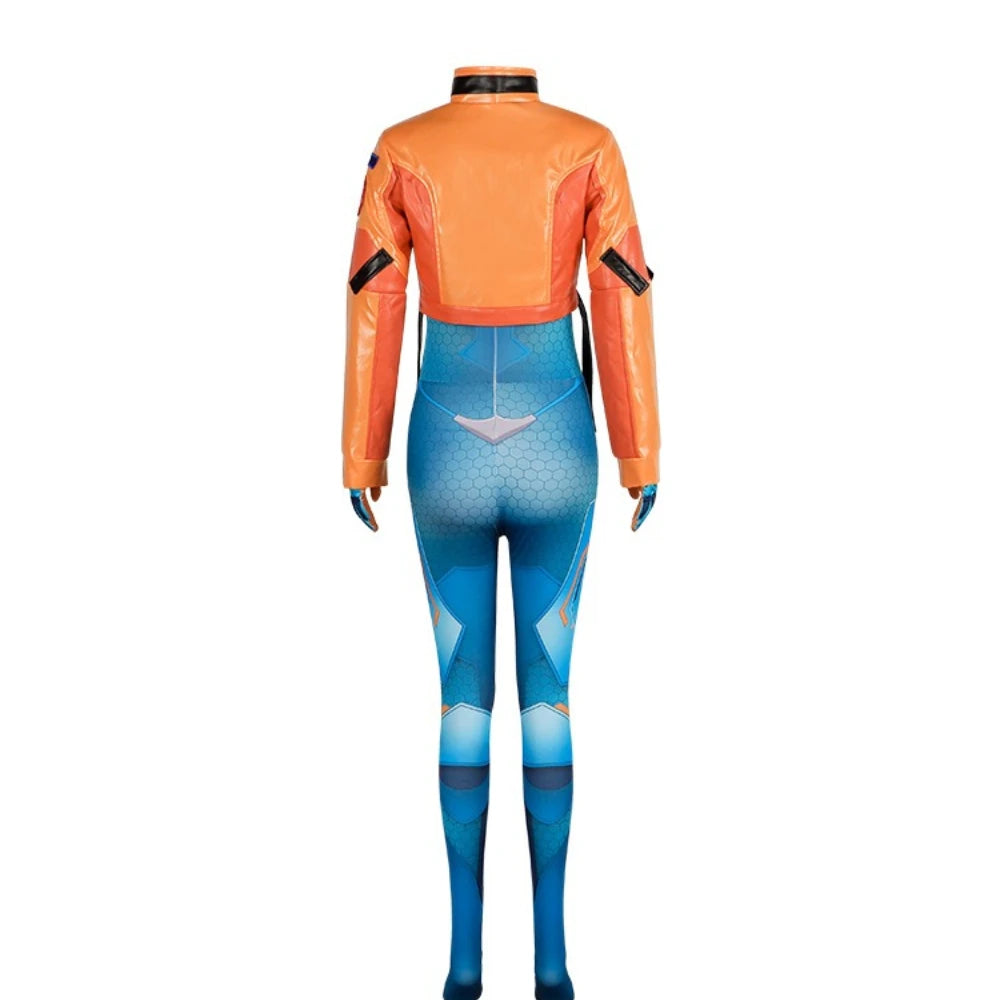 Conjunto completo de cosplay de Juno de Overwatch 2 com peruca e fato, roupa de heroína de suporte para Halloween e Carnaval, Juno Teo Minh, mulher e raparigas