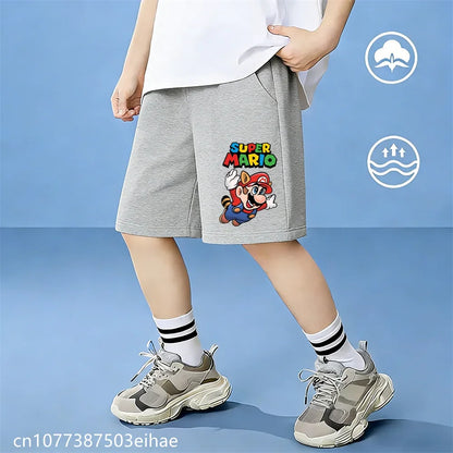 Children's Cotton Summer Shorts with Super Mario Cartoon Pattern, Fashionable and Casual Style, Breathable and Soft Fabric,