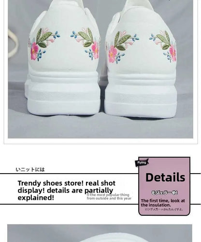 Scarpe da donna 2025 da running primavera/autunno, sneakers casual bianche traspiranti con fiori ricamati e lacci