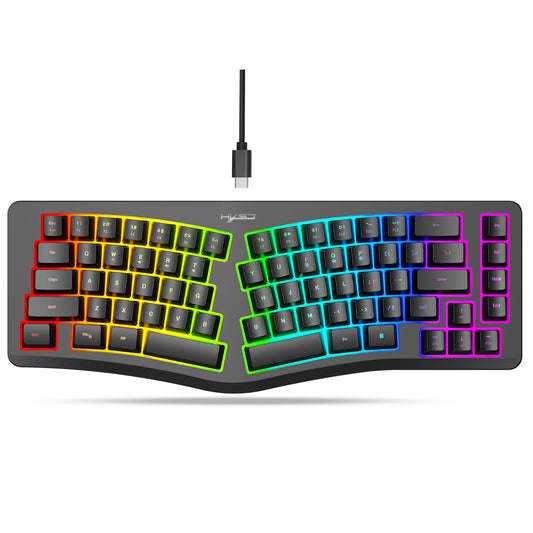 69 Key Wired Ergonomic Gaming Keyboard Silent Irregular RGB Backlit Keyboard for Windows Linux Home Office Game PC