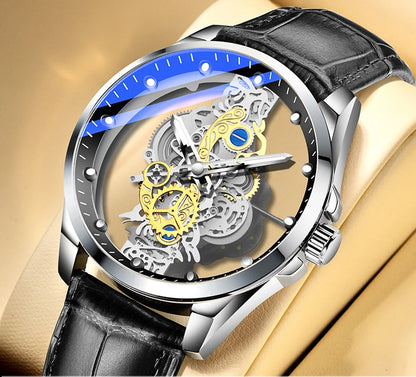 Hot Sale Fashion Transparent Watch Men Imitation Mechanical Watches Luminous Dial Stainless Steel Band Quartz Wristwatches Men