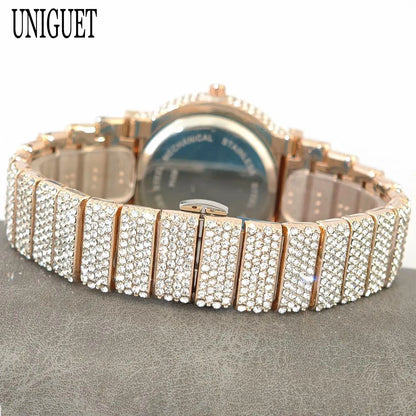 2025 UNIGUET Men's Fashion Iced Watches Luxury Hip Hop Full Diamond Jewelry Quartz Waterproof Business Wrist Watch for Men New