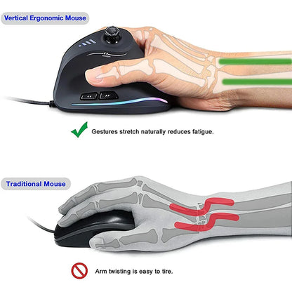 BOW Wired Gaming Mouse 12-Button Programmable RGB Gaming Mouse, 10000 DPI Ergonomic Vertical Gaming Mouse for PC & Laptop