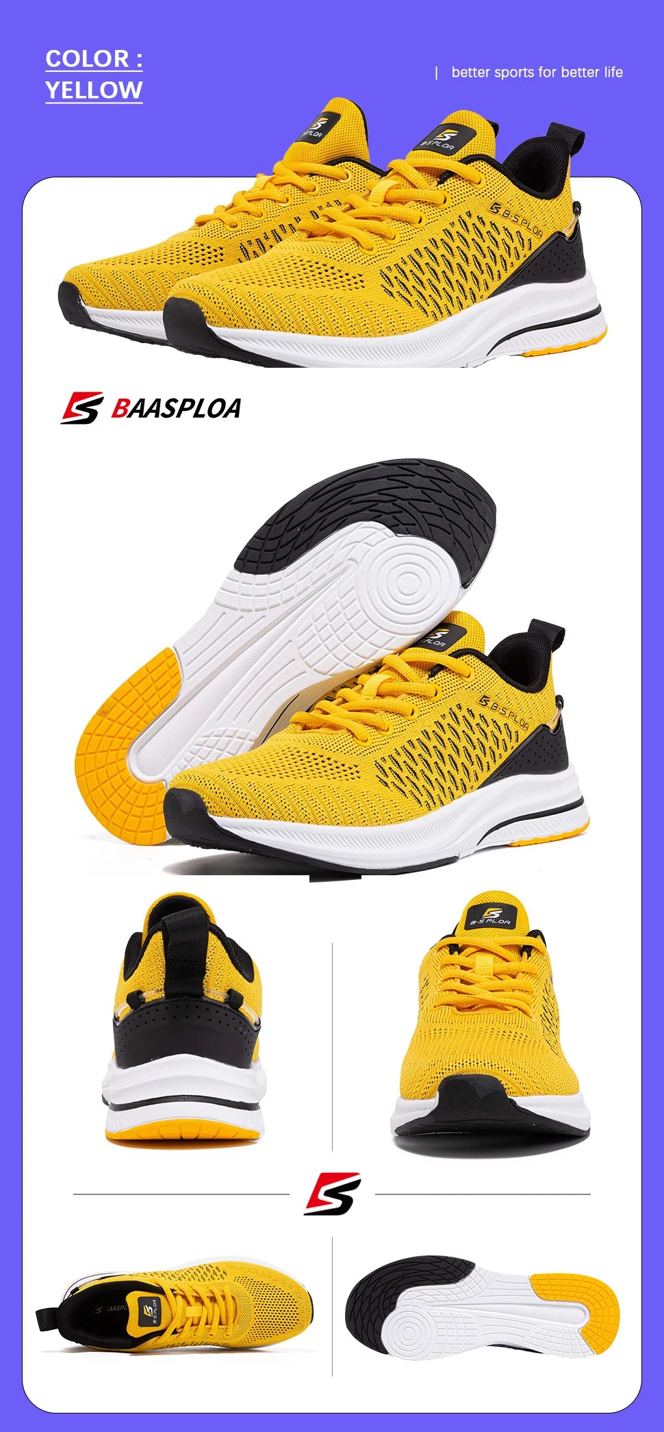 Ténis de corrida para homem Baasploa – Ténis casuais de malha, leves e de design, para corrida, respiráveis, com atacadores, para caminhada desportiva