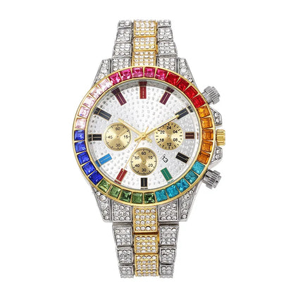 UTHAI BK114 Fashionable Man Watch, Colored Diamond Calendar, Inlaid Diamond Quartz Watch, Luxury Clock Gift Watches for Man