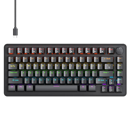 75% Mechanical Keyboard Wired with Media Knob, APAYADO Black Gaming Keyboard, Hot-Swap, ABS Cap Transparent Character Backlighting