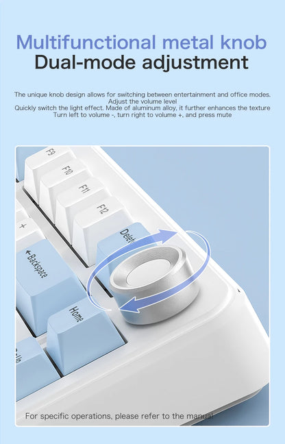 F75 Mechanical Keyboard FREEWOLF 81 Keys Layout Metal Knobs PBT Keycaps, Fully Hot-swappable Keys RGB Multi-color Backlighting