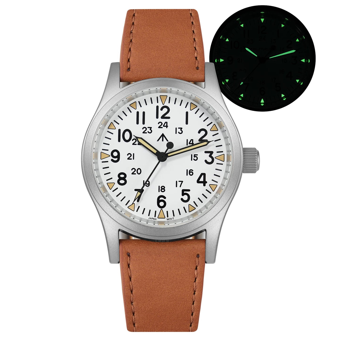 Militado ML05 38mm Vintage Watch VH31 Quartz Movement Field Watches Domed Sapphire Crystal With High Clear AR Coating Wristwatch