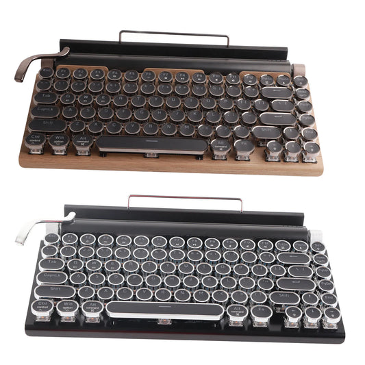 Typewriter Keyboard 83 Keys Vintage Wireless Bluetooth Mechanical Keyboard with Metal Round Bluetooth Mechanical Keyboard